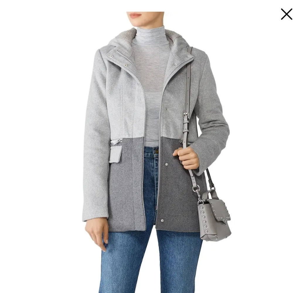 Gray color block coat